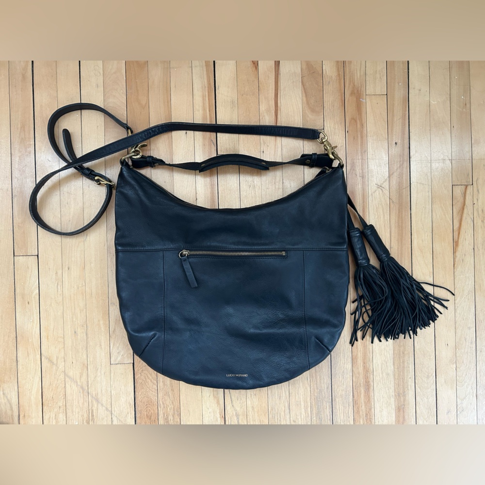 Y2K Lucky Black Leather Shoulder Bag with Fringe Tassels Bohemian Chic